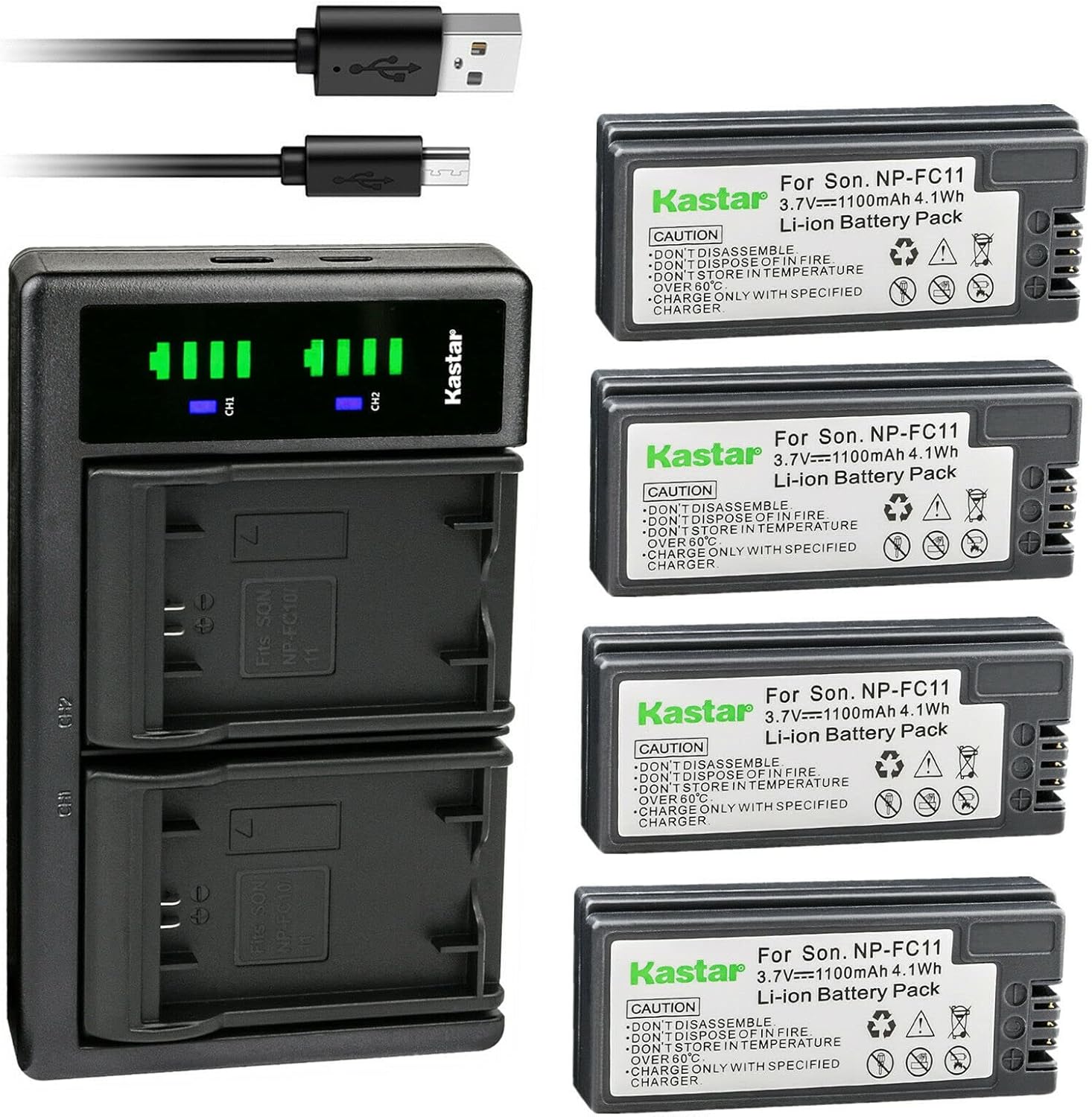 Kastar 4-Pack Battery and LTD2 USB Charger Replacement for Sony NP-FC11 NP-FC10 Battery, Sony BC-VC10 Charger, Sony Cyber-Shot DSC-P8L, Cyber-Shot DSC-P9, Cyber-Shot DSC-V1 Cameras