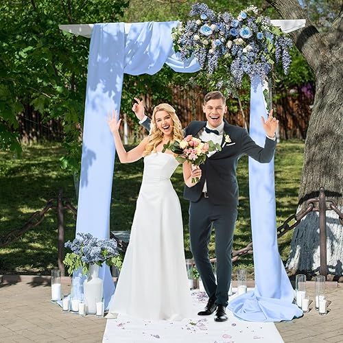 Miniatura 4 de Tela drapeada para arco de boda, 1 panel de 18 pies, cortina de telón de fondo transparente azul bebé, cortinas de tela de gasa, cortinas de