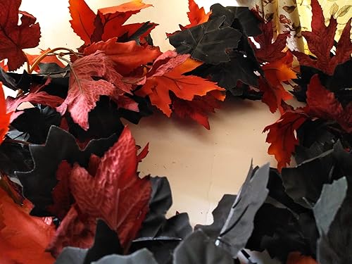 Miniatura 6 de Red & Black Fall Leaves Garland for Mantel, Staircase, Table Runner