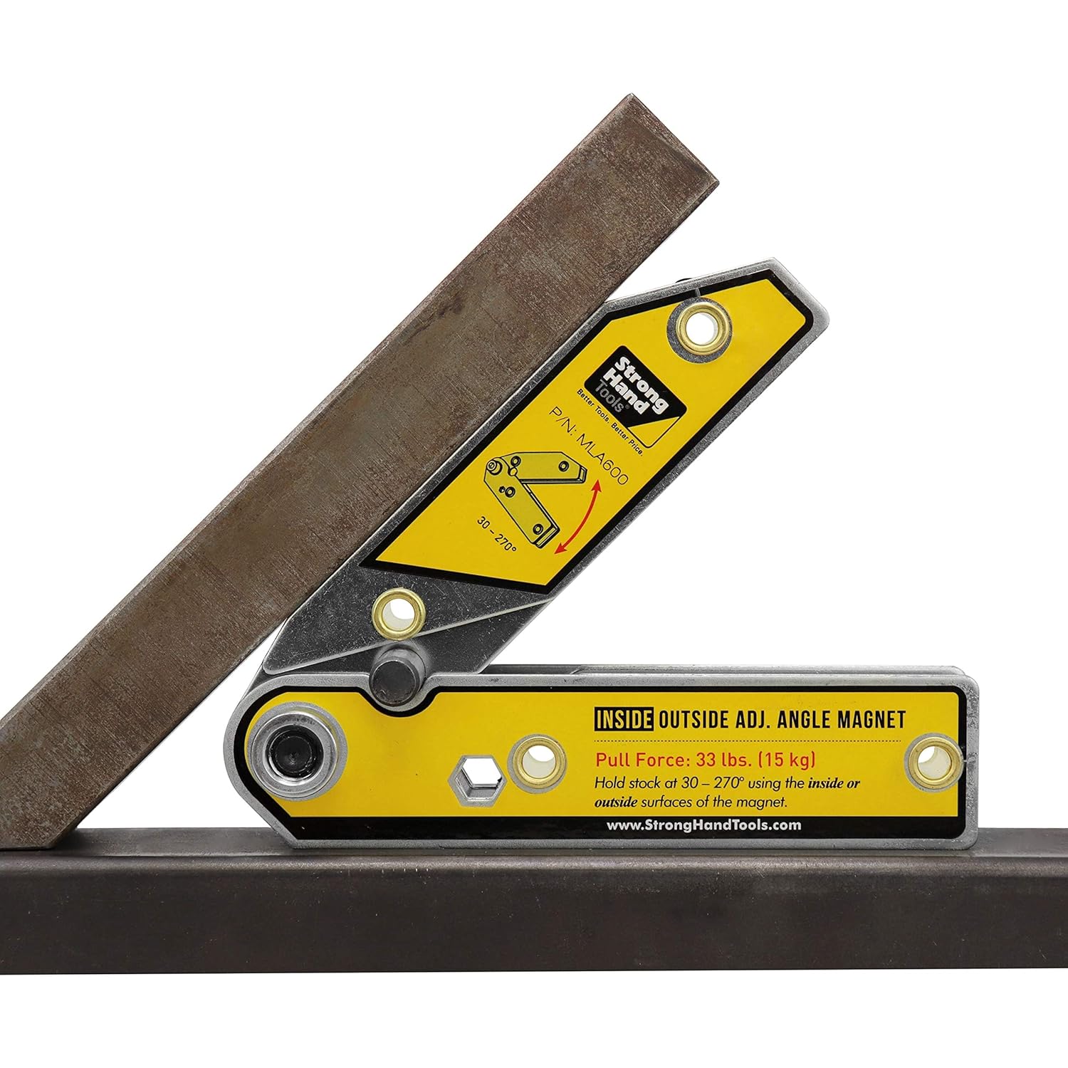 Strong Hand Tools MLA600 Adjustable Angle Magnetic Welding Square, Inside/Outside Magnets, Angle Setting Pin, Magnetic Pull Force 33 Lbs, Welding Square, 30°-270° Angle, 6" Size