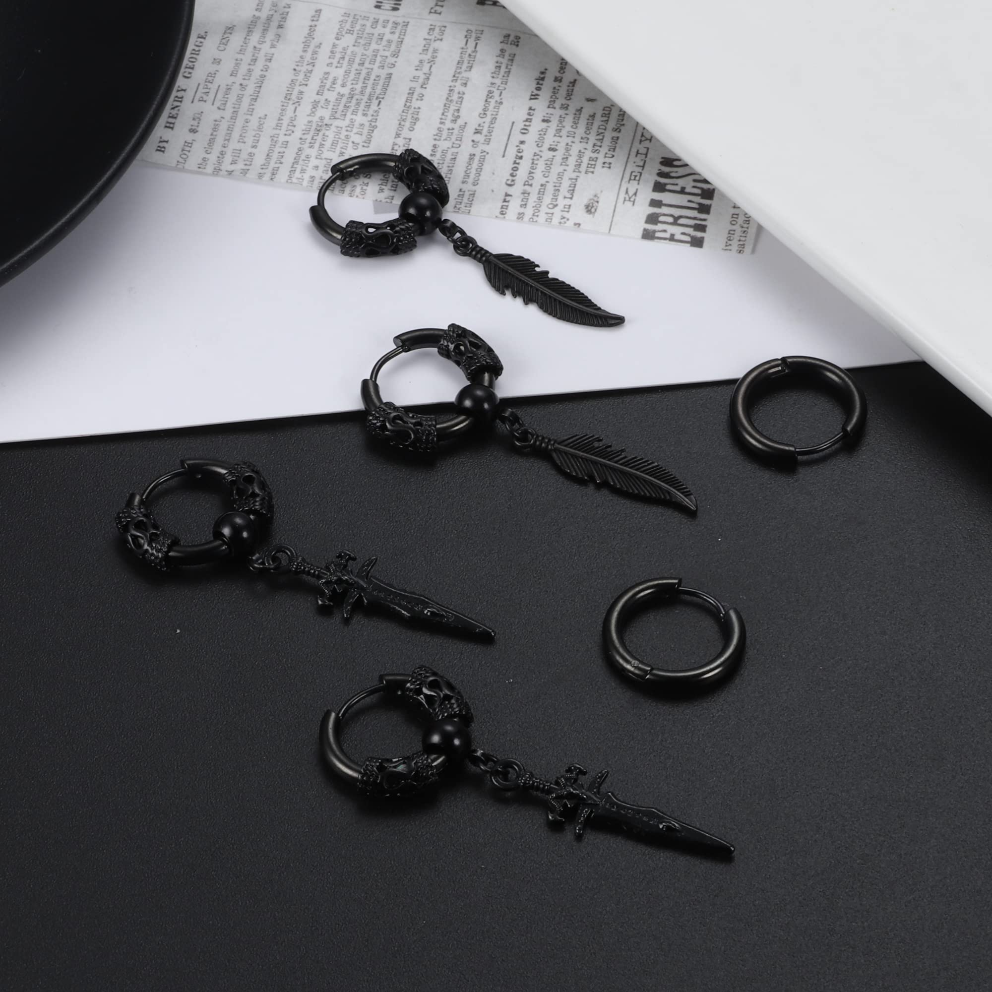 Dochais 12-22 Stück Damen Punk Ohrringe Set, Vintage Gothic Ohrstecker, Punk Kette Schwarz Knorpel Helix Ohrstecker, Spikes Rock Ohrringe für Club Halloween Party Männer Frauen