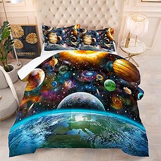 Universe Galaxy Comforter Set for Girls Boys Kids Galaxy The Planet The Earth Astronaut Stars Outer Space Bedding Set Twin Size with 1 Comforter 1 Pillowcase