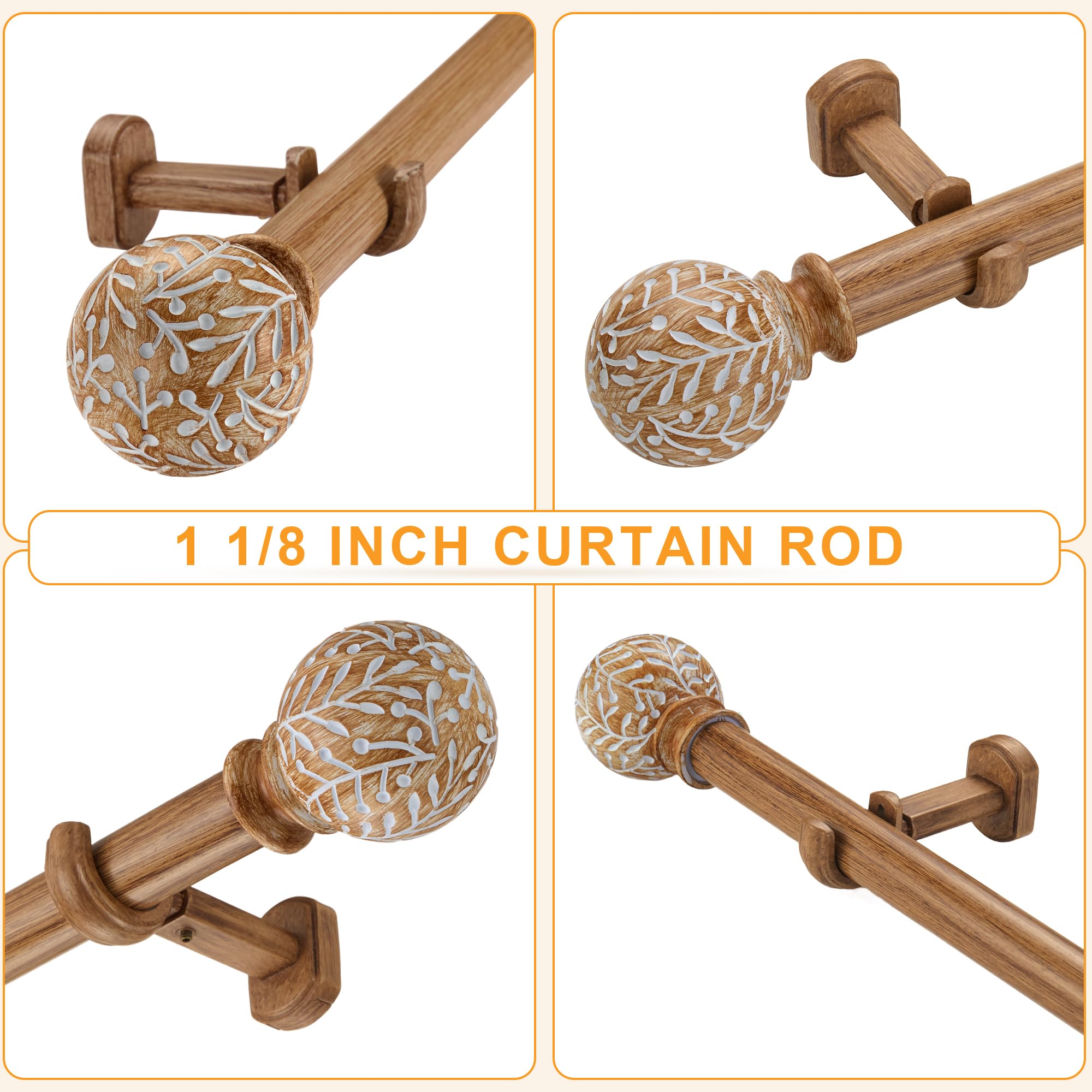 Wood Curtain Rods - Boho Style & Heavy Duty -8