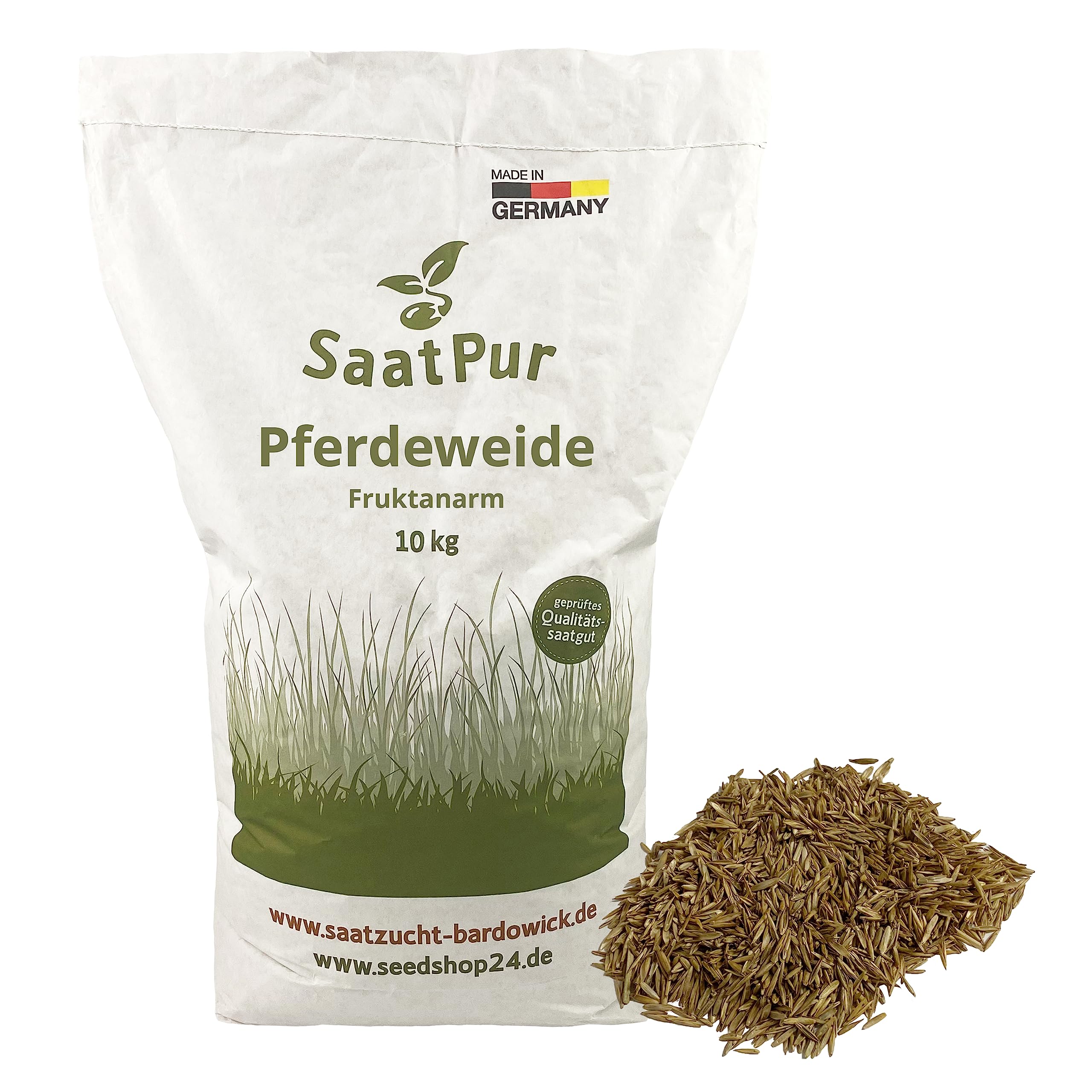 SaatPur® Pferdeweide Fruktanarm, 10 kg für 3.000 m², Reduziert die Hufrehe, Hoher Futterwert für strukturreiches Futter, dichte Narbe, Neusaat und Nachsaat