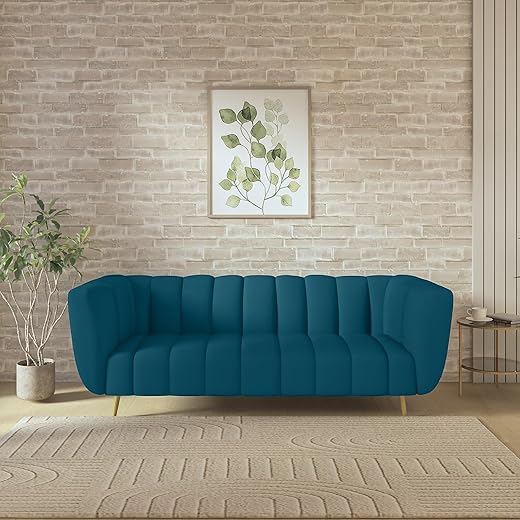 Mushy Premium Fabric Sofa Set 3 Seater Peacock Blue