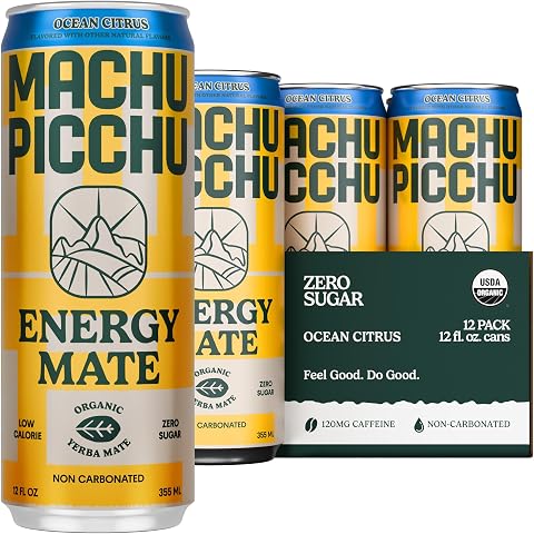 MACHU PICCHU Energy Mate Drink, Ocean Citrus Zero Sugar, 12oz, 12-Pack