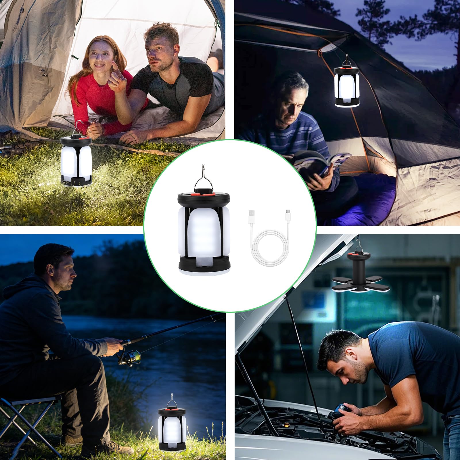 Lámpara Camping Plegable LED Recargable 6 Modos Luz 2400mAh Carga Solar USB 60 LEDs