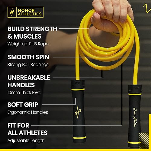 Miniatura 8 de Honor Athletics - Cuerda de saltar pesada de 1.1 libras para entrenamiento de alta intensidad y fuerza - Cuerda de PVC ajustable de 10 pies con