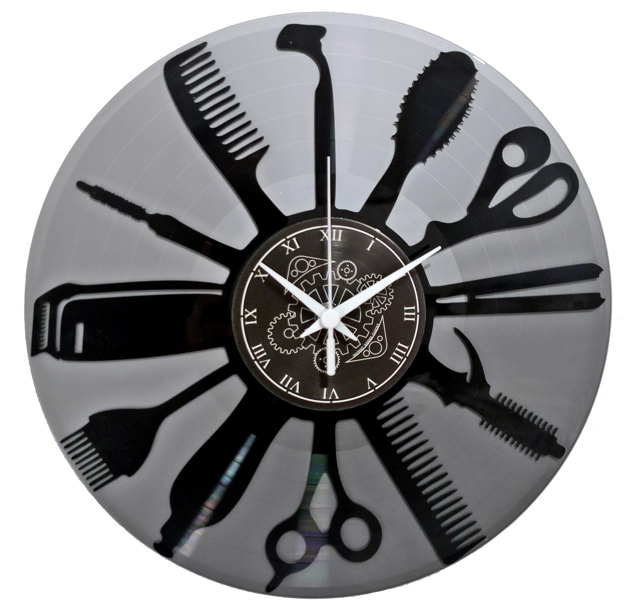 Instant Karma Clocks | Wall Clock | Barber Shop | Hair Salon | Hairdresser Stylist (Black And Silver B5)