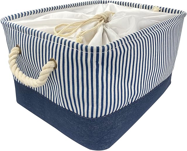 Amazon Brand - Umi Storage Basket Foldable Storage Bin for Shelves - Drawstring Cover, Handles 41x31x26cm - Blue