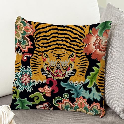 Miniatura 5 de ArogGeld Fundas de almohada de granja con estampado de animales de flores coloridas, diseño de tigre, rayas de tigre, floral, blanco, funda de cojín