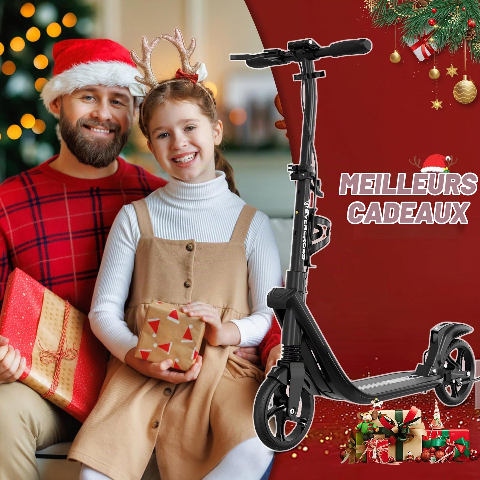 EVERCROSS K8 Stunt Scooter, Grande Roue 200mm Trottinette, Cityroller Réglable en Hauteur et Pliable, Stabiler Aluminium-Roller,Trottinette Sportive pour Enfants Jusqu'à 100kg, Double Frein