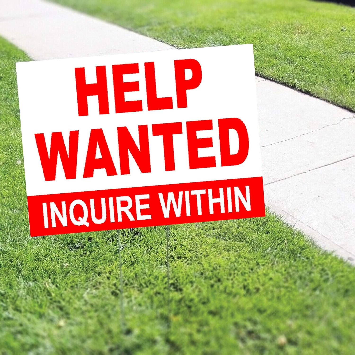 Help Wanted Inquire Within Guidance Assistance for Candidates Job Seekers Customers Plastic Novelty Indoor Outdoor Advertising Coroplast Yard Sign with H-Stakes 18"x24" Double Sided