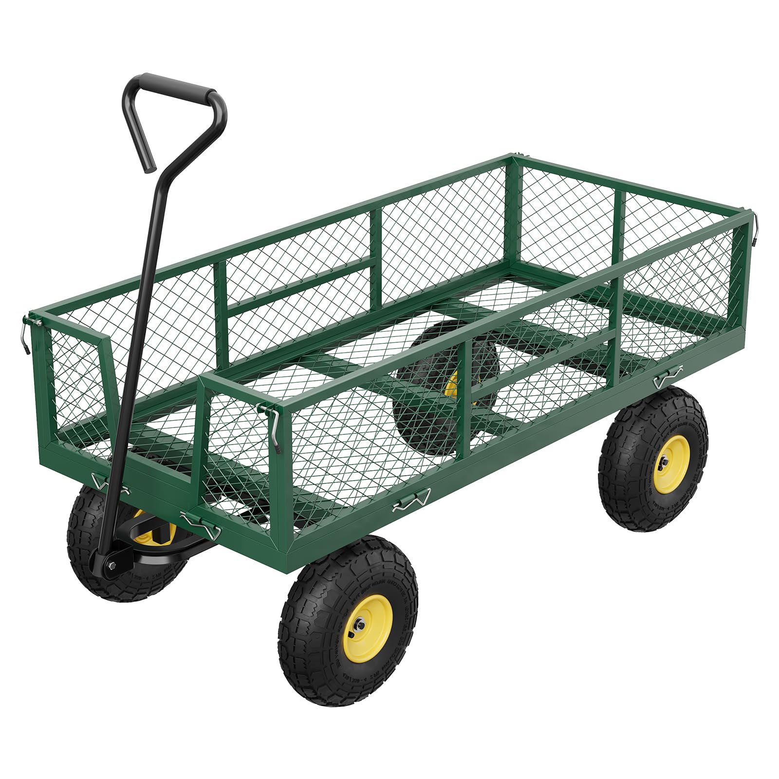 Garvee Chariot de Jardin Robuste 900LBS – Sides en Maille Amovibles – Poignée réglable – Pneus 25 cm – Corps Vert, poignée Noire, Rayons Jaunes