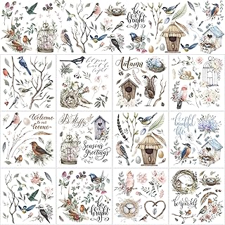 BBTO 12 Sheets Rub on Transfers for Crafts and Furniture Rub on Transfer Stickers Decals for Wood DIY Paper Home Decor, 5.5 x 5.7 Inch(Bird)