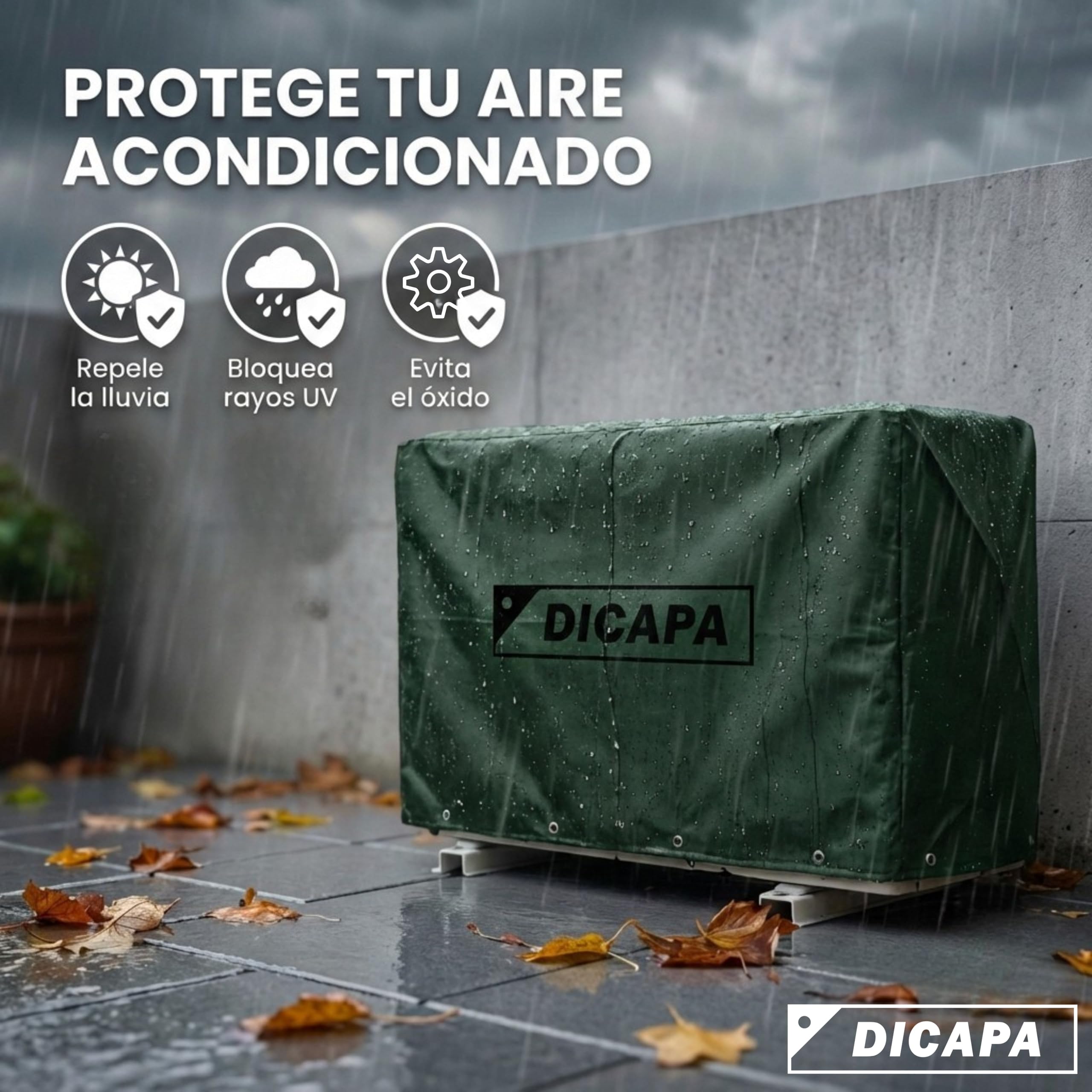 DICAPA Funda Aire Acondicionado Exterior de 90 x 55 x 30 cm. Cubre Aire Acondicionado Exterior Impermeable y Resistente (Verde) — view 5