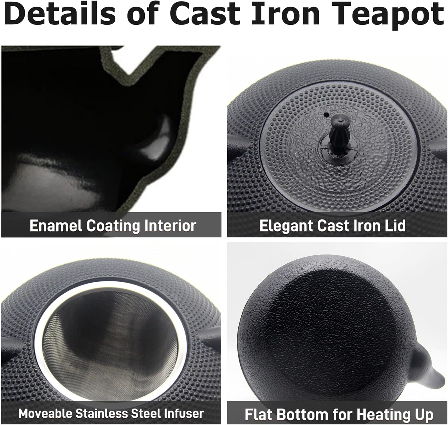 Big Cast Iron Teapot, Japanese Tetsubin Tea Kettle for Stovetop Safe, Cast Iron Tea Pot with Stainless Steel Infuser for Loose Tea and Enameled Interior(1800ml/60.9oz)