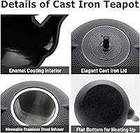Vista 5 de Big Cast Iron Teapot, Japanese Tetsubin Tea Kettle for Stovetop Safe, Cast Iron Tea Pot with Stainless Steel Infuser for Loose Tea and Enameled