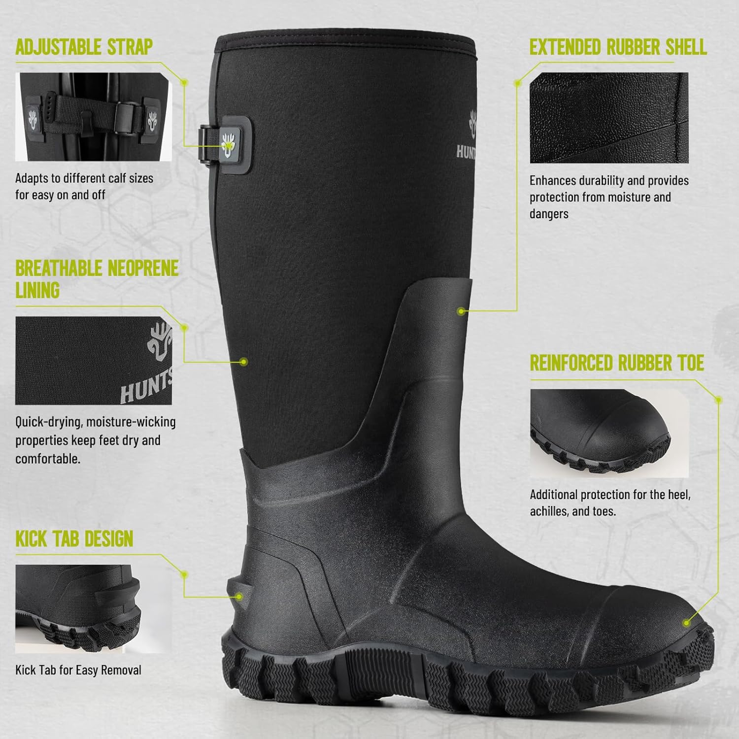 HUNTSEN Rubber Work Boots for Men - Waterproof Anti-Slip Rain Boots with Steel Shank 2 Pairs of Insoles - 6mm Neoprene Insulated Durable Outdoor Hunting Boots for Farming Gardening Fishing, Size 9-12 - Image 6