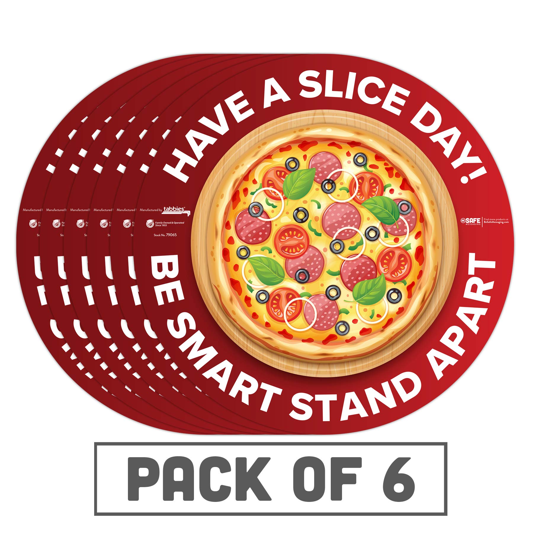 BeSafe Messaging "Be Smart Stand Apart" Pizza, paquete de 6 – 30,5 cm redondo, vinilo reposicionable antideslizante piso, comercial, pegatinas de huella de restaurante (paquete de 6)