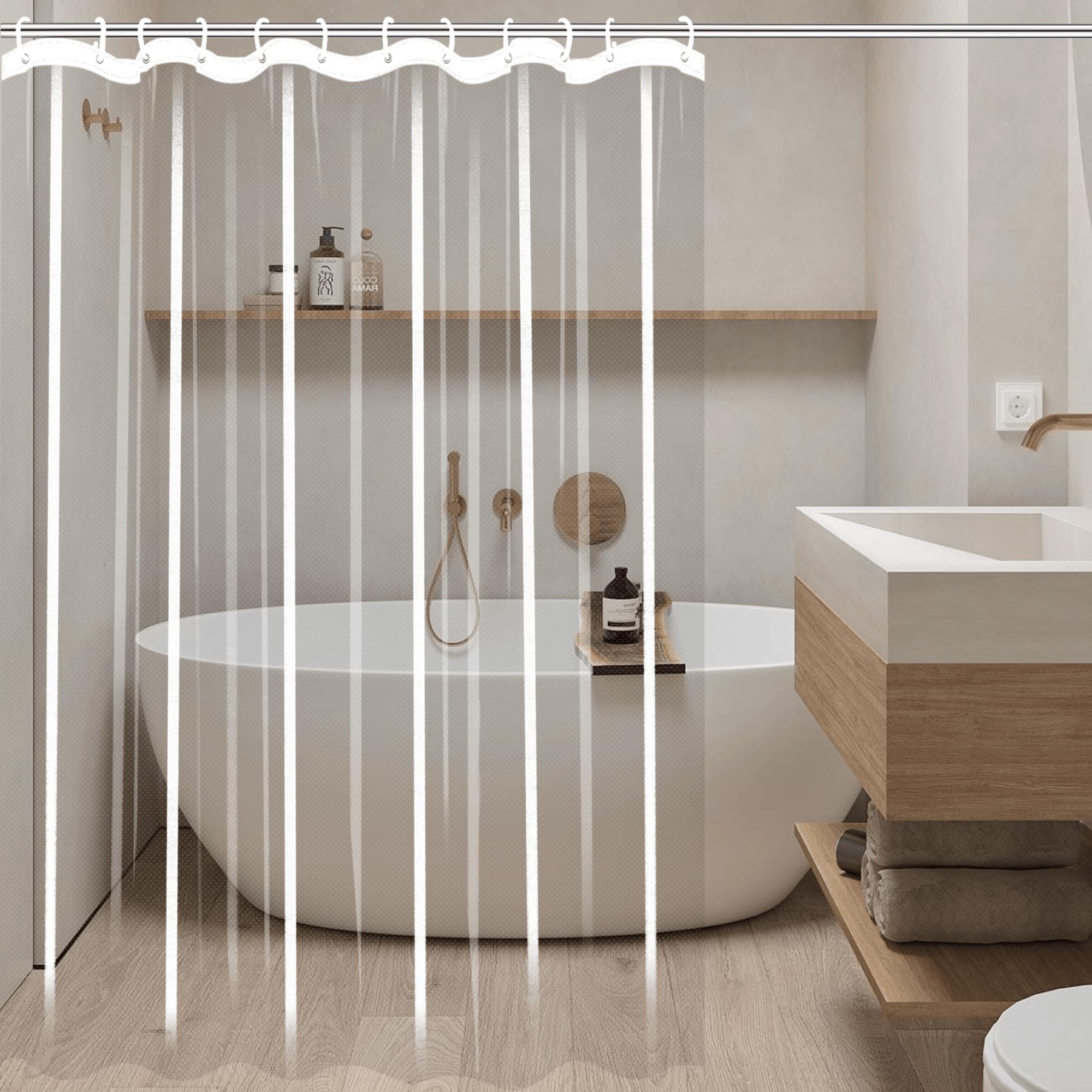Rideau de douche 190 x 195 cm imperméable rideaux salle de bain transparent anti-moisissure