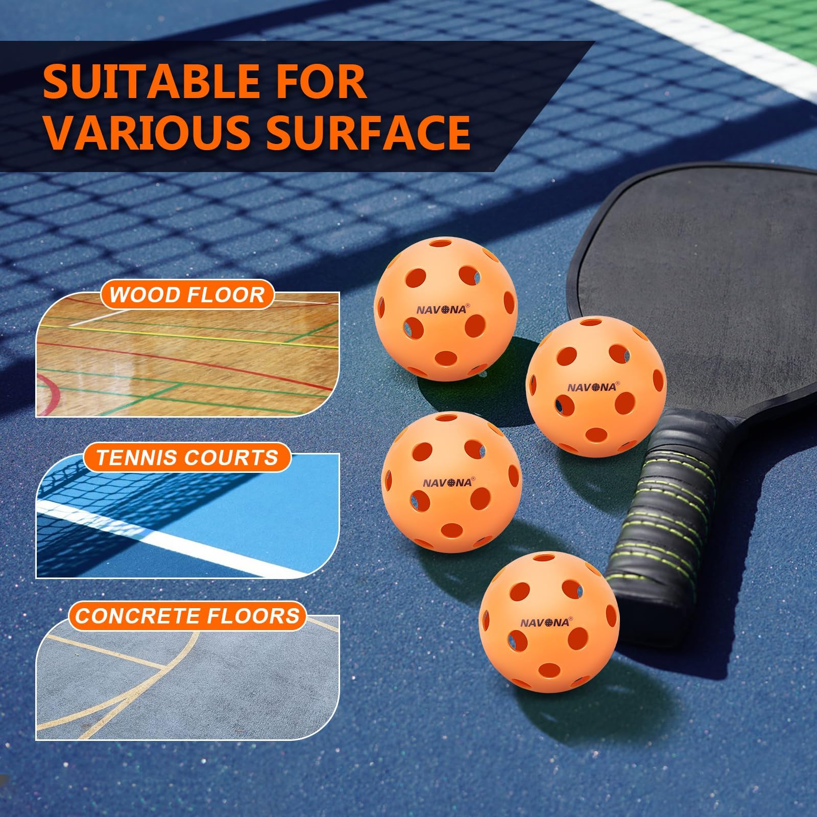 Navona Confezione da 40 palline da pickleball arancioni di alta qualità a 26 fori, soddisfano i requisiti ufficiali USAPA, perfettamente bilanciate, ad alto rimbalzo, set da pickleball durevole per