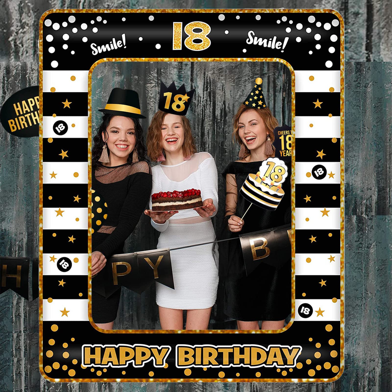 Decoration Anniversaire 18 Ans,Ballon Anniversaire 18 Ans Noir Et Or