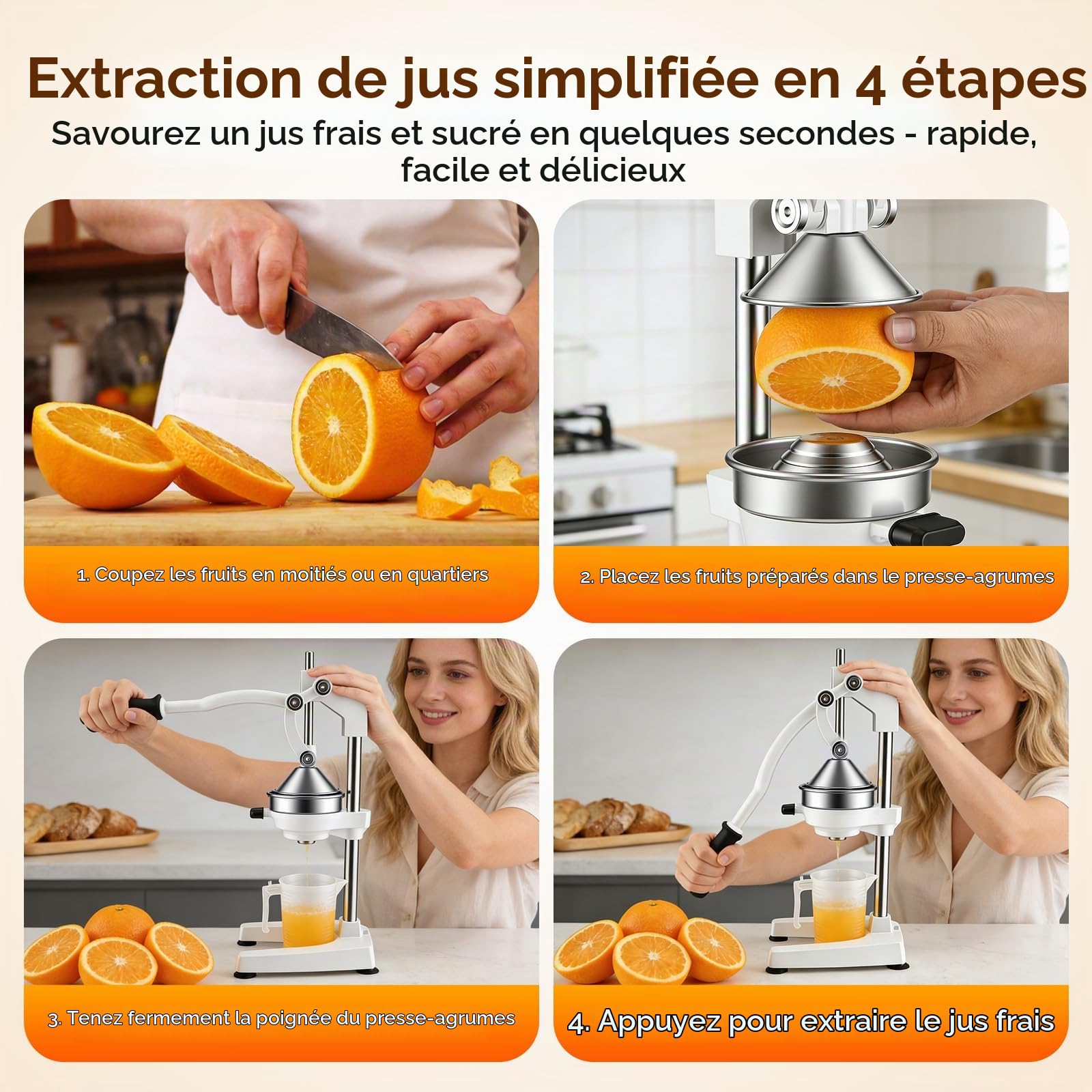 Presse Agrumes Manuel avec Tête Pointue & Plate, Acier Inoxydable Presse Orange avec Tasse Mesure 500ml, Presses Fruit avec Base U Stable, Haute Extraction de Jus, pour Citron, Orange, Pamplemousse