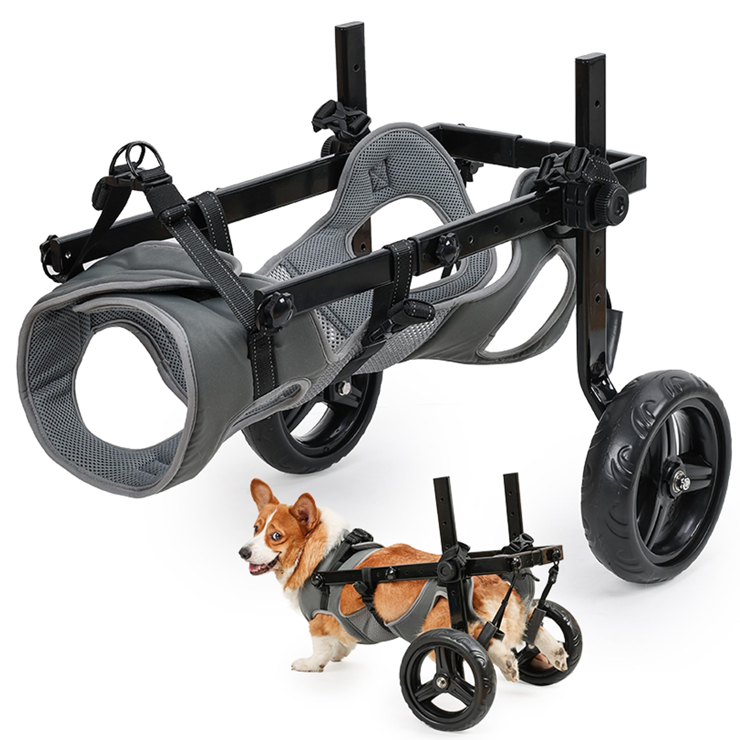 KAJILE Folding and Adjustable Two-Wheel Pet Pram, Wheelchair for Dogs, Rear Limb of Pet Rehabilitation, Grey, M