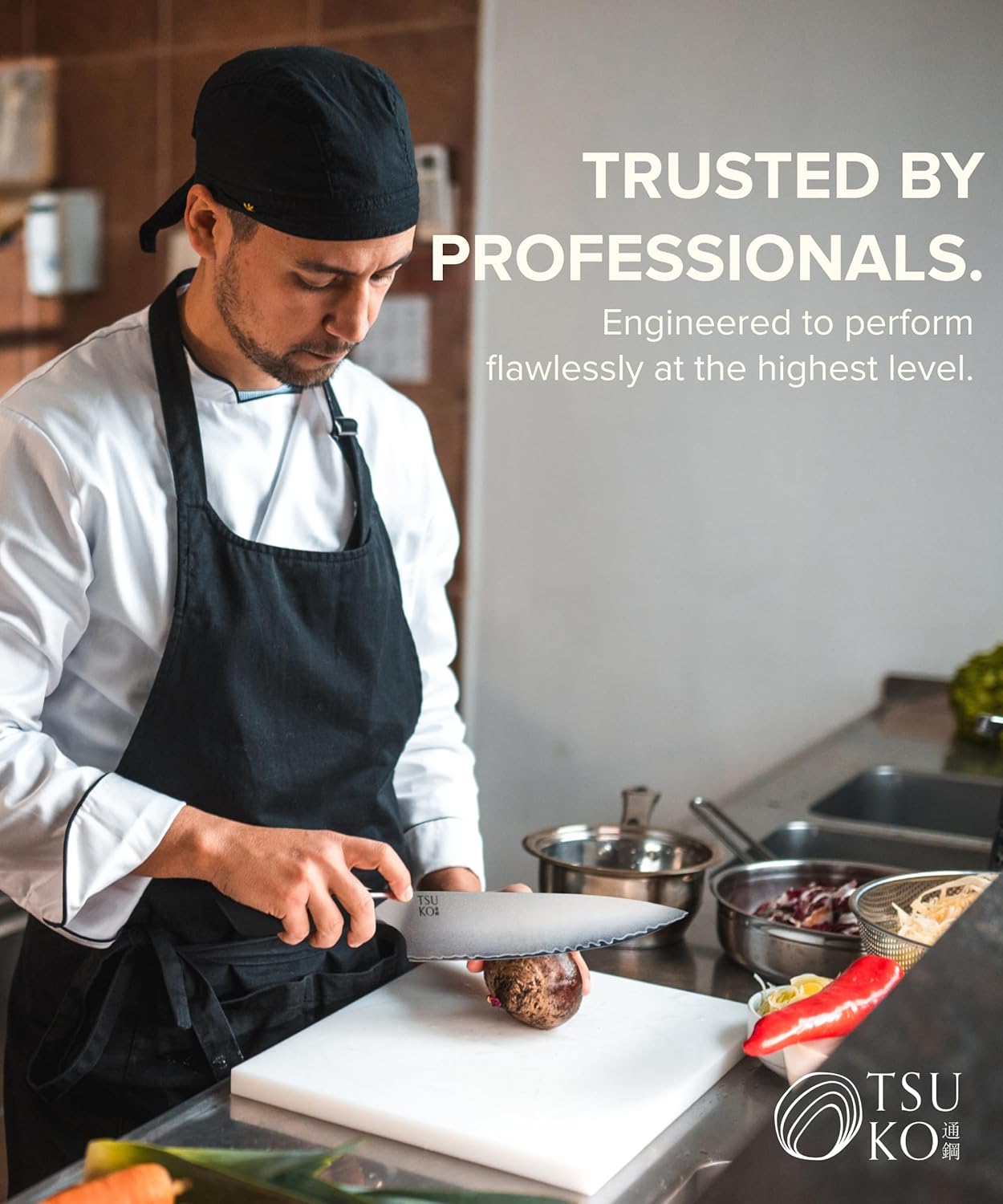 Tsuko Chef Knife Four Stage Sharpener & Wooden Sheath - 8 Inch Professional Japanese Style Kitchen Knives Set, Sharp Gyuto Knife, Vegetable, Meat, Chopping Knife, Sharp Kitchen Knife Single for Chefs