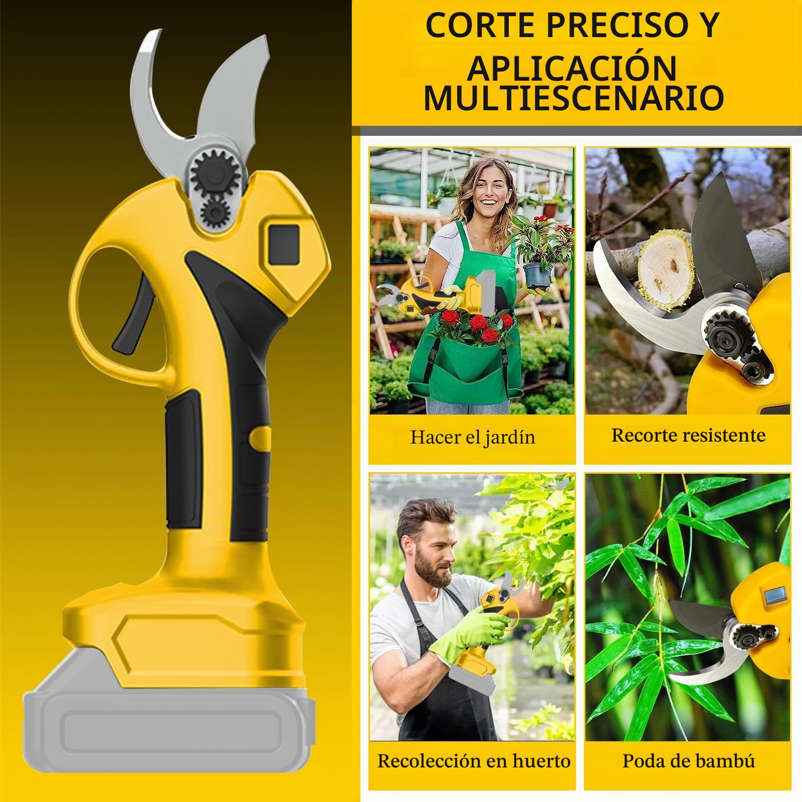 Tijeras de Podar Eléctricas 55 mm a Batería Brushless, Sin batería | Compatible con Dewalt 20V Batería, Pantalla LCD, Para Jardinería