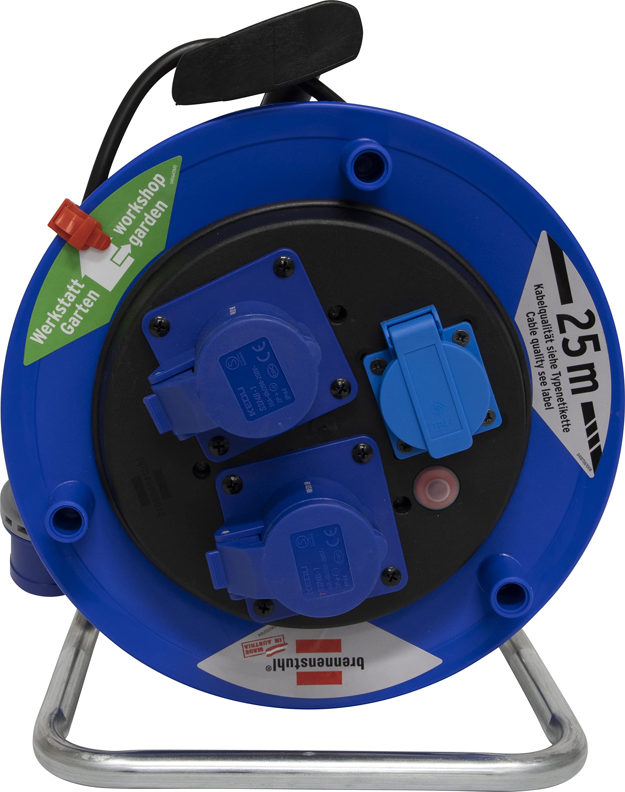 Prolunga Elettrica 25 Metri con Avvolgicavo Professionale Brennenstuhl | Spina CEE 3 poli, 230 V/16A| 1 presa Schuko e 2 prese CEE 3 poli 230V/16A Autochiudenti | Serie Garant ST CEE2 - IP44