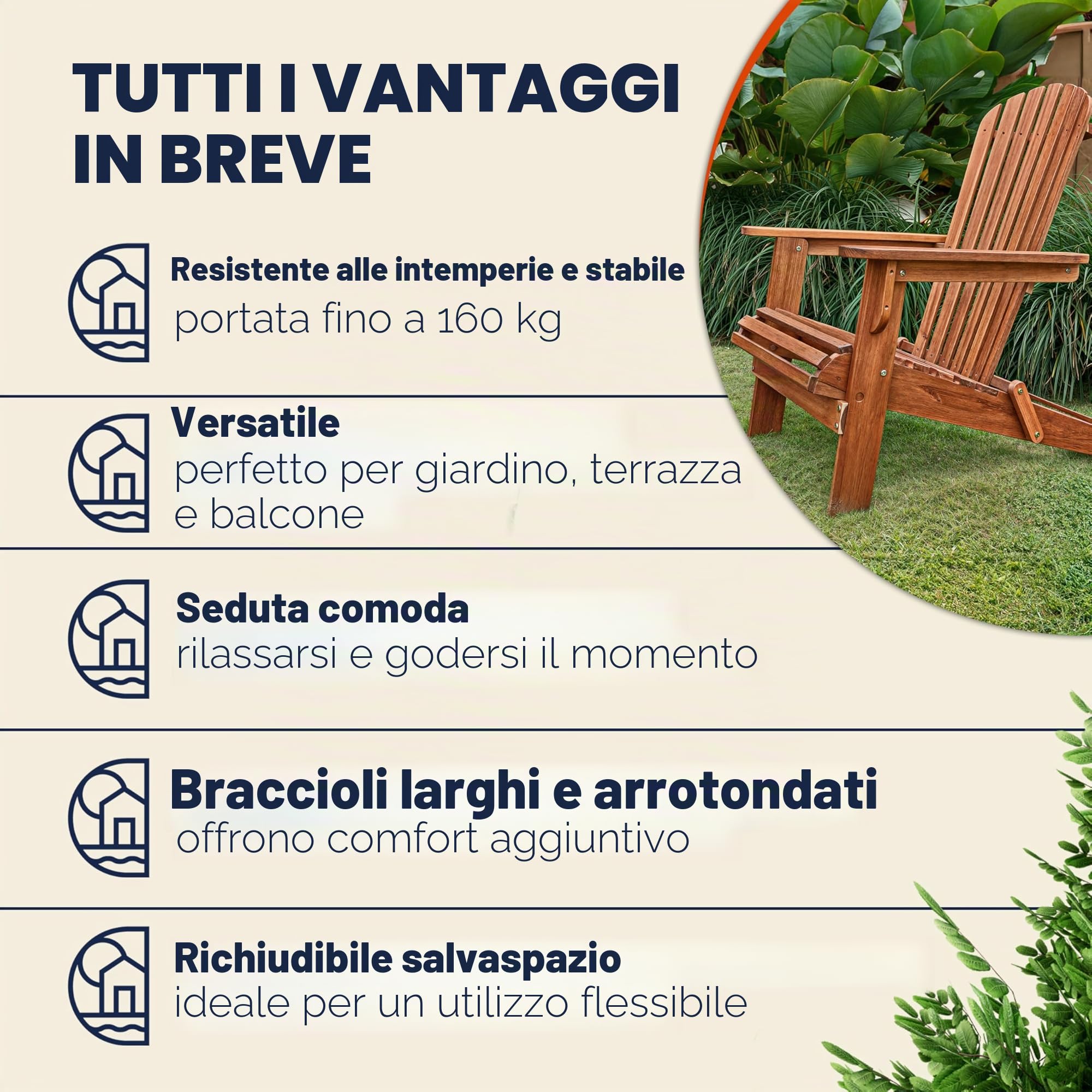 CASARIA 2x Sedia Prendisole Relax Set Pieghevole Adirondack da Giardino Sdraio Mare Legno di Acacia