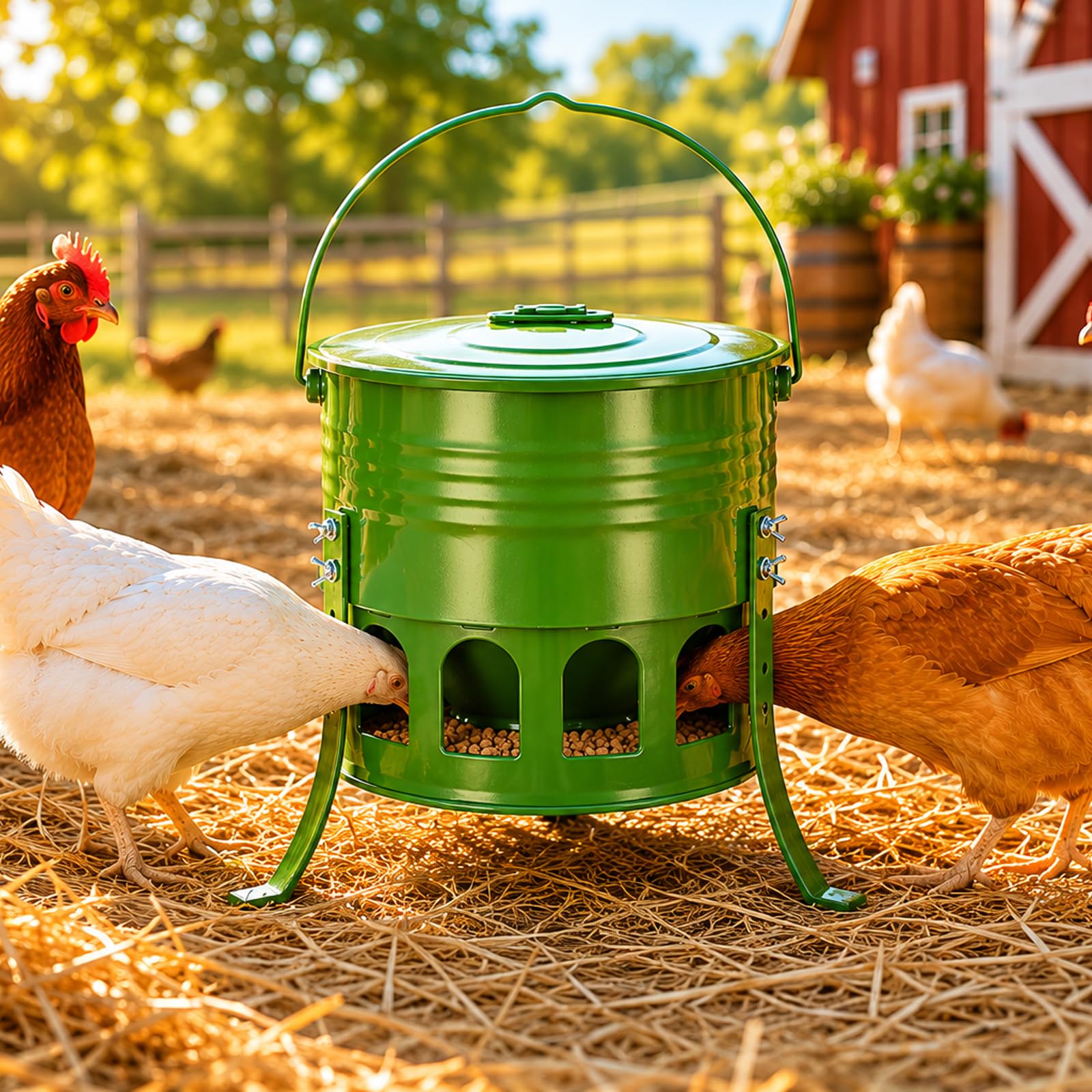 Tgeyd Metal Chicken Feeder, 20lb Large Chicken Feeder with 12 Feeding Ports