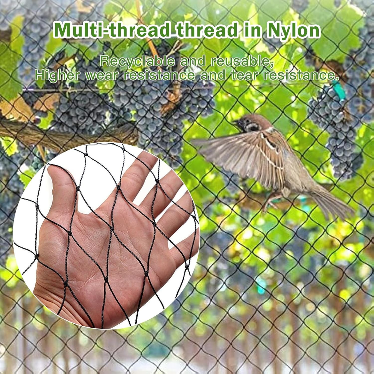 Red de protección para pájaros, 15 m × 15 m, malla estrecha con 6 cm de ancho de malla, red de protección para pájaros, para jardín, balcón, árboles frutales o estanque, resistente a la