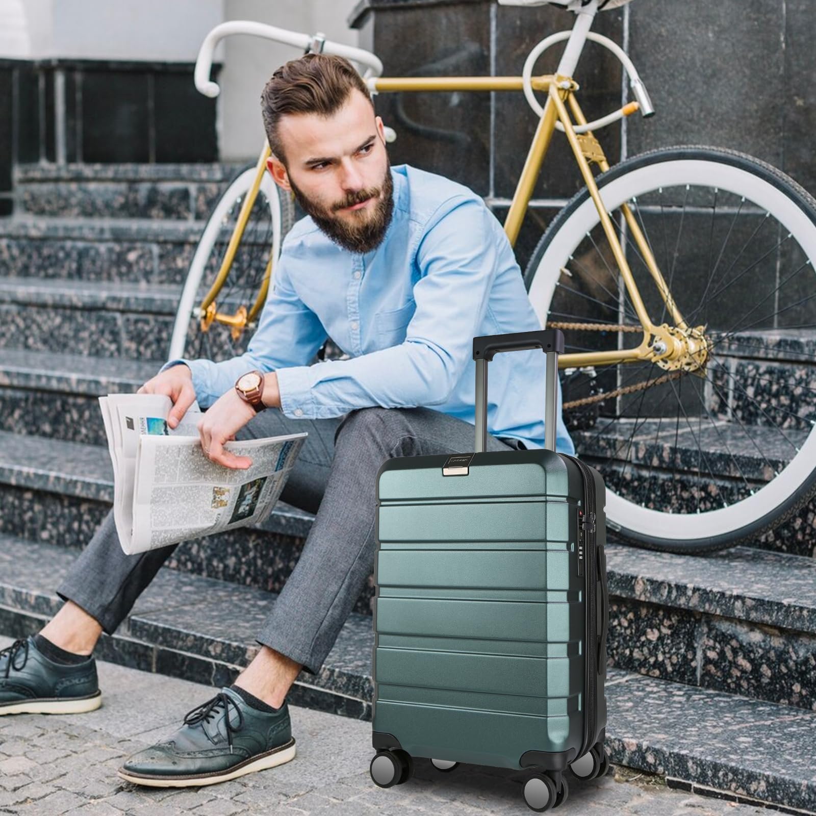 KROSER Valise Cabine 55x40x20 - Légère, Coque Rigide, Valise à roulettes avec 4 Roues et Serrure TSA intégrée, Valise à roulettes Robuste avec Port USB, Bagage à Main 20 Pouces, Vert foncé