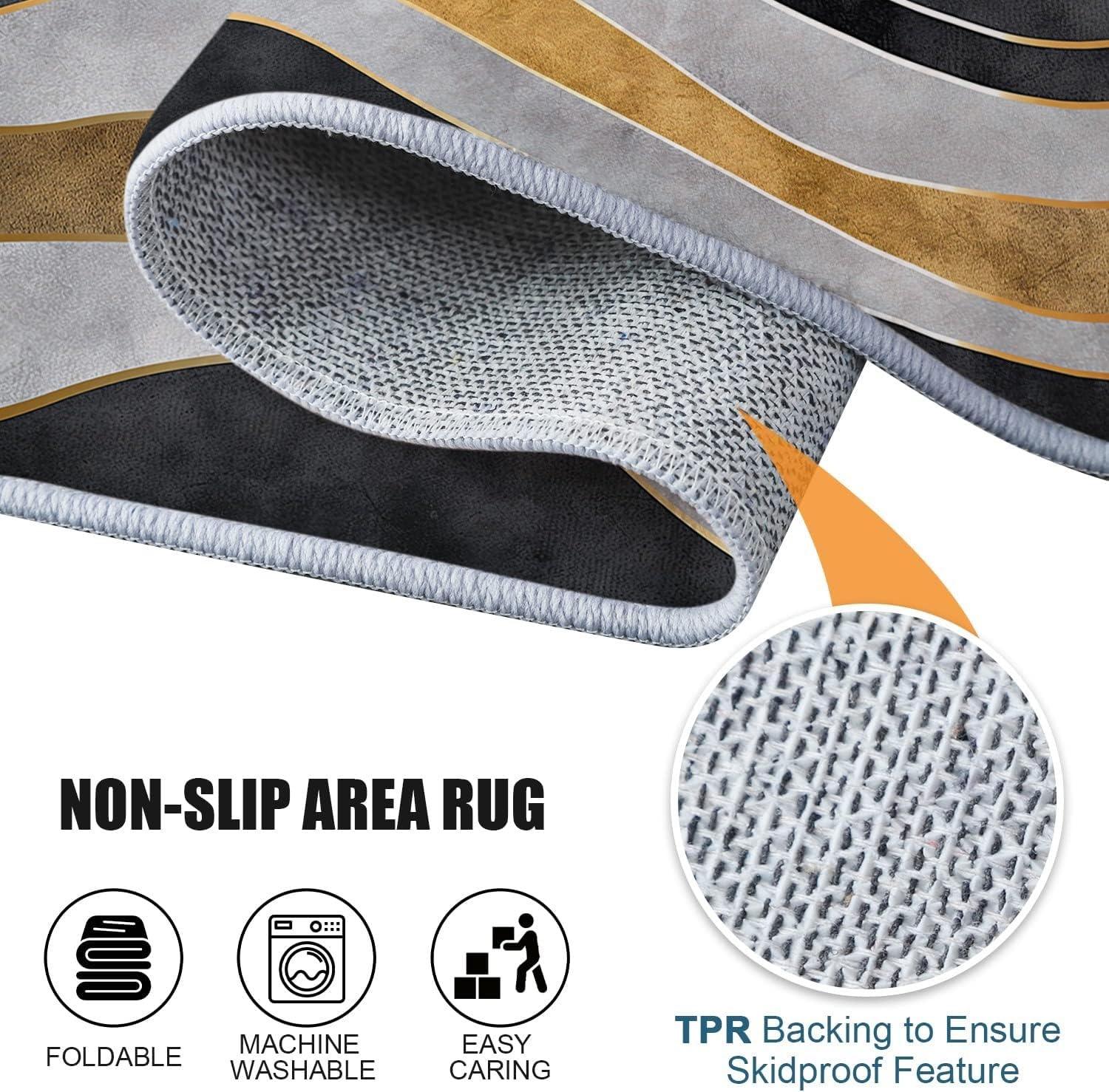 Générique Tapis Chambre 80x150cm Marbre Gris Noir Tapis Salon Doux à Poils Courts, Tapis Lavable en Machine, Moquette Style Imprimé 3D, Tapis Antidérapant Intérieur Moelleux