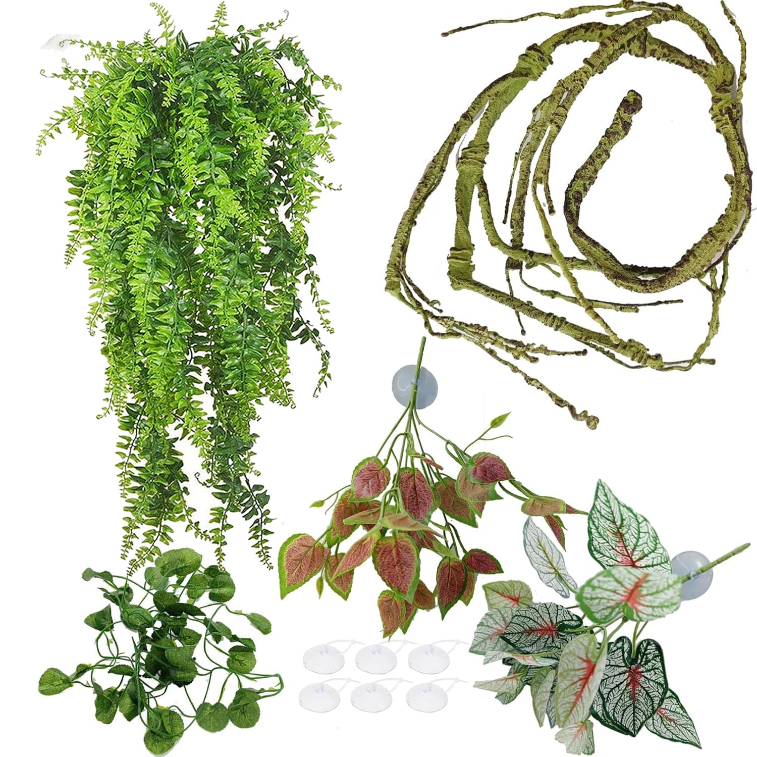 MEPHAN Reptile Plants for Bearded Dragon Tank Accessories, Terrarium Plant Artificial Decor for Snake Cage, Fake Plant for Leopard Gecko Habitat,