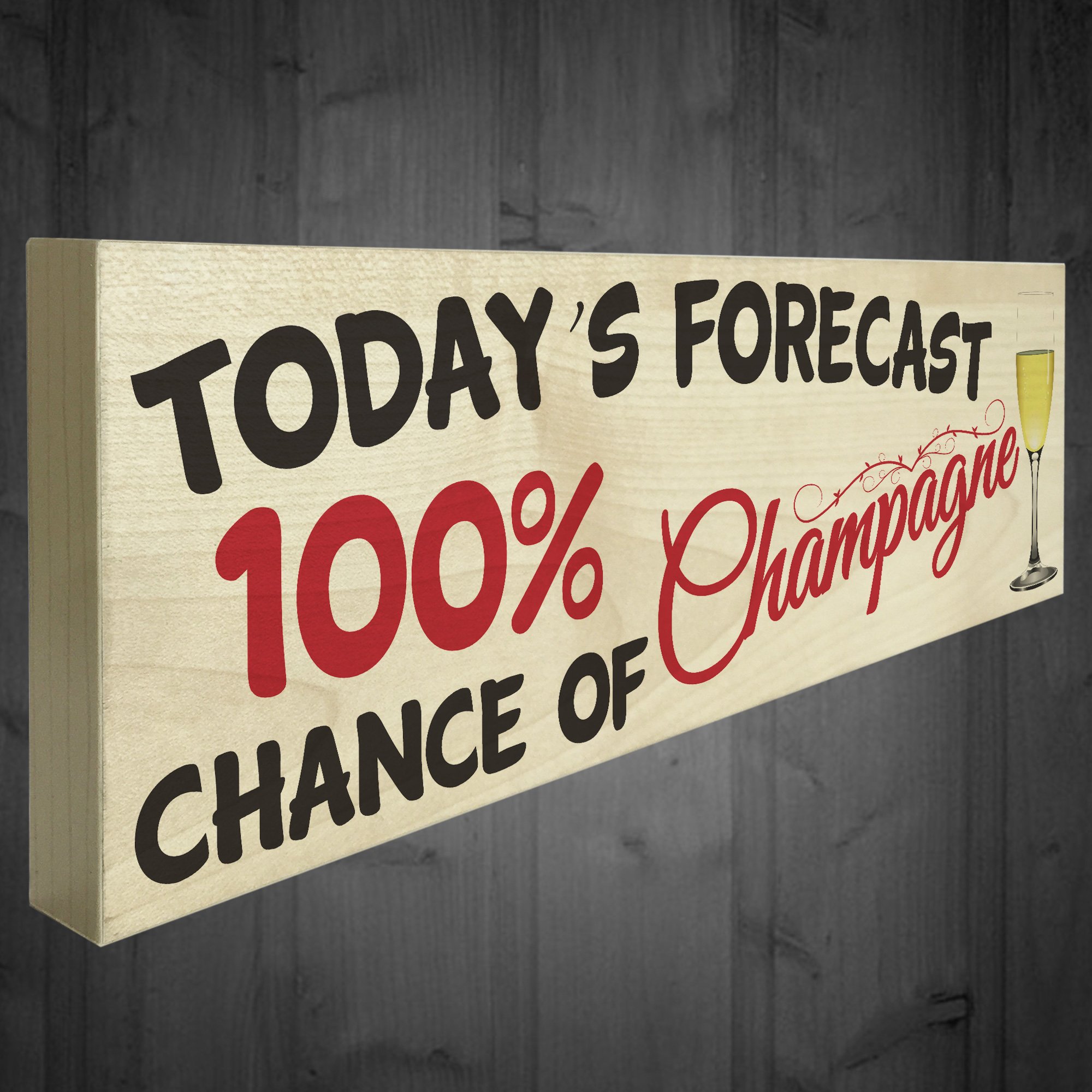 Red Ocean Todays Forecast 100% Chance Of Champagne Novelty Freestanding Plaque Friend Gift