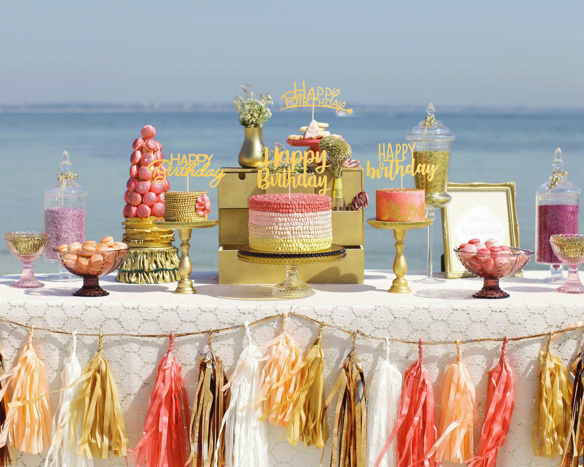 Happy Birthday Kuchendekoration Aus Gold-Glitzer – 4 Stück, Einseitig Glitzernd, Mit Bambusstäben – Für Jeden Geburtstagskuchen
