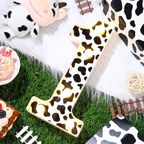 Miniatura 3 de VIHOSE Números LED con estampado de vaca, decoración de cumpleaños, letrero decorativo con luz para fiesta, centro de mesa de números iluminados