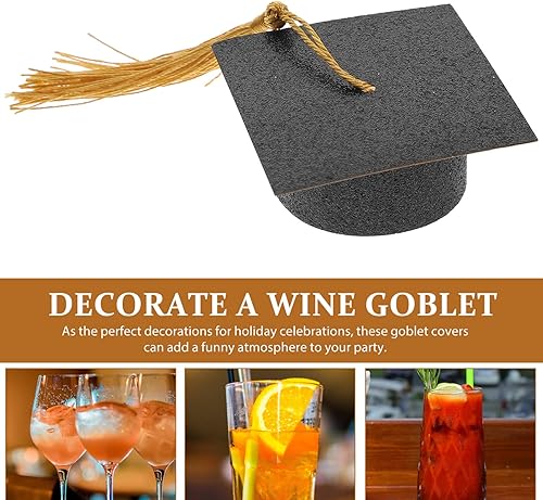 Miniatura 9 de HEMOTON Decoraciones de gorra de graduación, 10 unidades, mini gorras de graduación con borlas, sombrero de graduación, cubierta de copa de vino,
