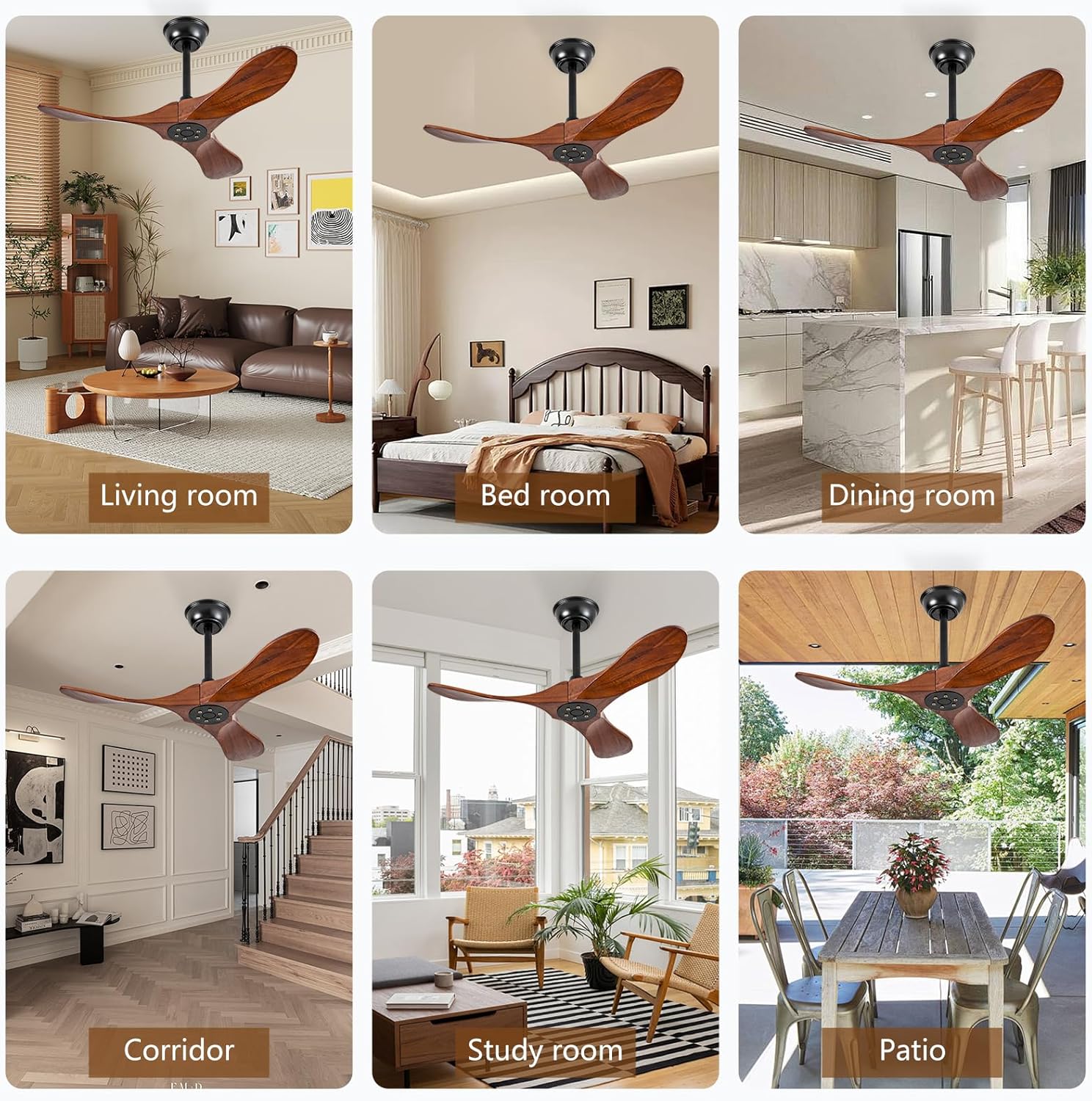 36 Inch Outdoor Ceiling Fans for Patios,Wood Ceiling Fans with Remote and Wall Control,6 Speeds,Reversible DC Motor,Noiseless,Porch small Ceiling Fans for Patio,Bedroom,Livingroom