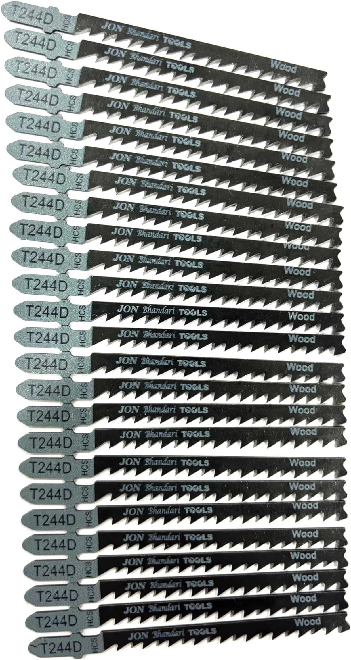 Jon Bhandari Tools 25pc Jigsaw Blades (T244D) – T-Shank High Carbon Steel Blades for Heavy Duty Precision Curve and Design Cutting in Wood, PVC & Plastic – Professional, Industrial & DIY Use