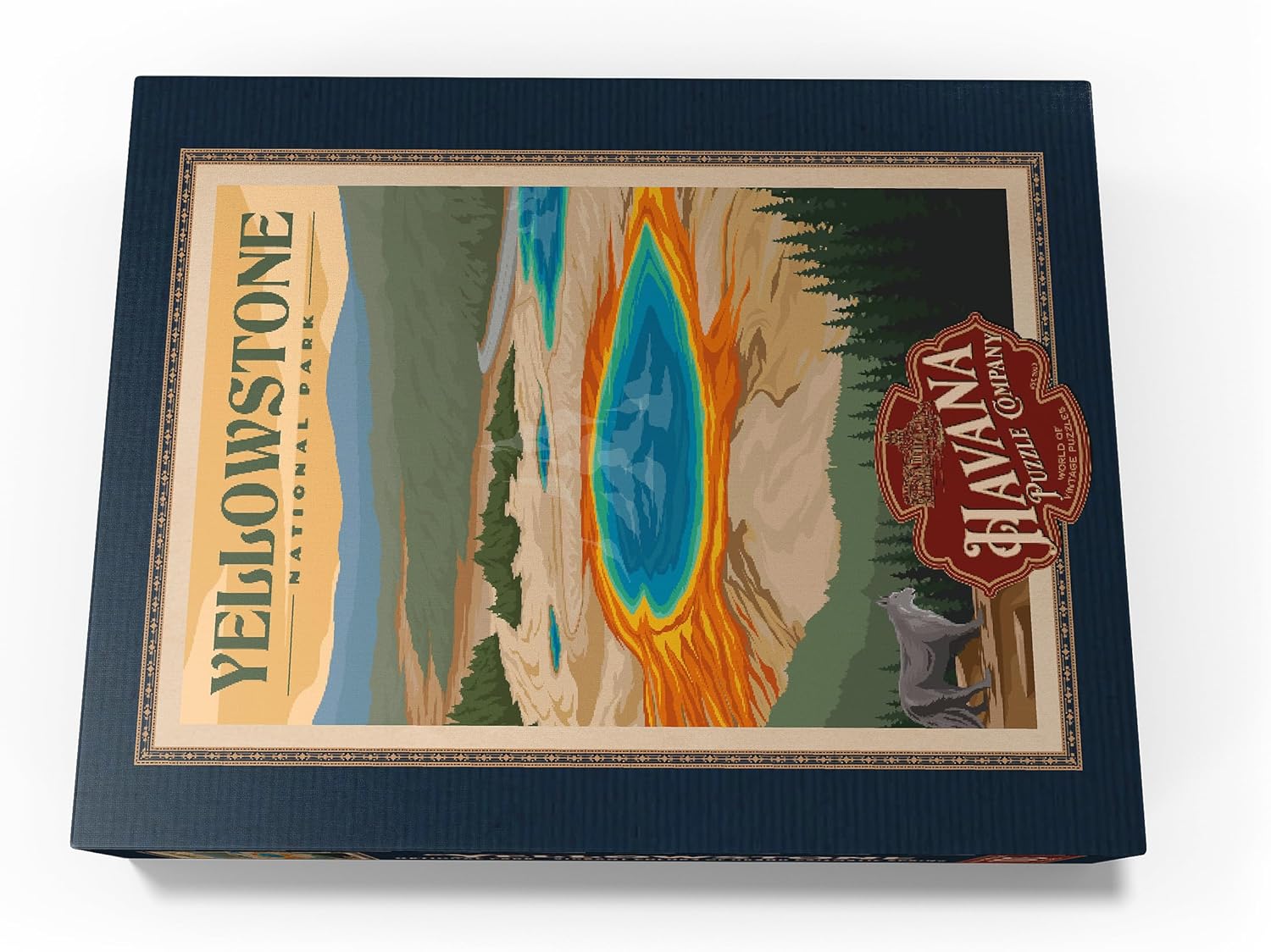 MyPuzzle Yellowstone National Park - Vibrant Colors of Grand Prismatic Spring, Vintage Travel Poster - Premium 100 Piece Jigsaw Puzzle for Adults