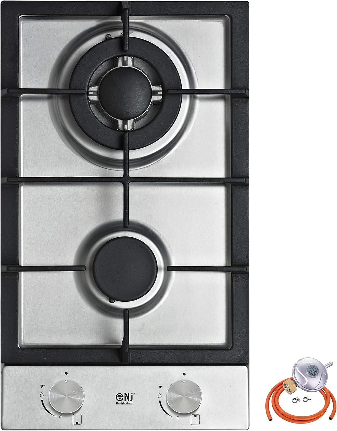 NJ Domino302S 2 Burner Gas Hob Builtin Cooker 30cm Stainless Steel