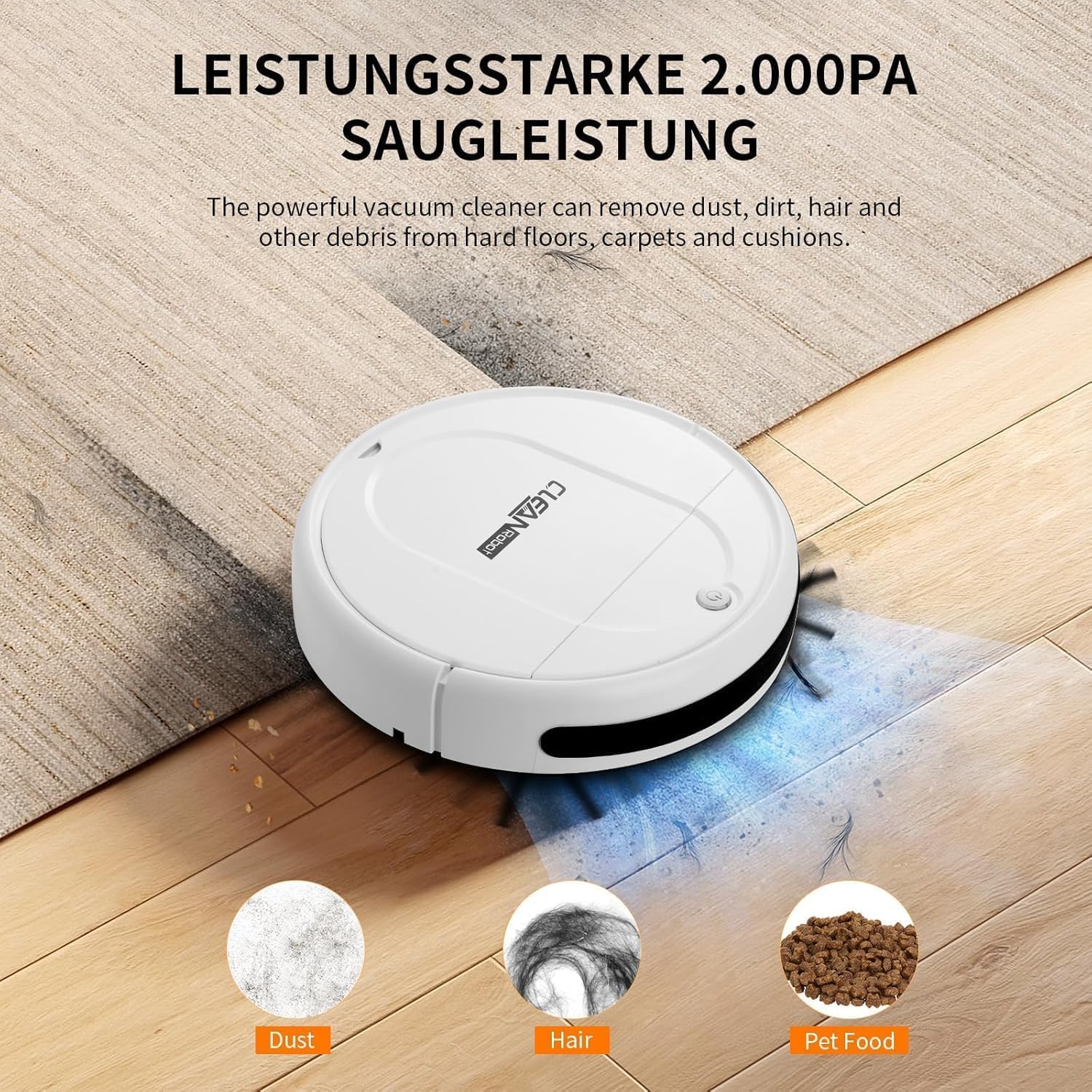 Robot Vacuum, Featuring a 3-in-1 Comprehensive Cleaning System that vacuums and mops, with 3000Pa Suction Power. This Ultra-Thin and Quiet Robot Vacuum and mop is Ideal for pet Hair -White image 6