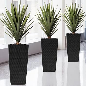 Havemies Set of 2 Square Planters with Automatic Watering System | Faux Rattan Design|22 Inch Tall Holds Large Plants or Small Trees|Lightweigh|Ideal for Porch Patio Backyard or Balcony