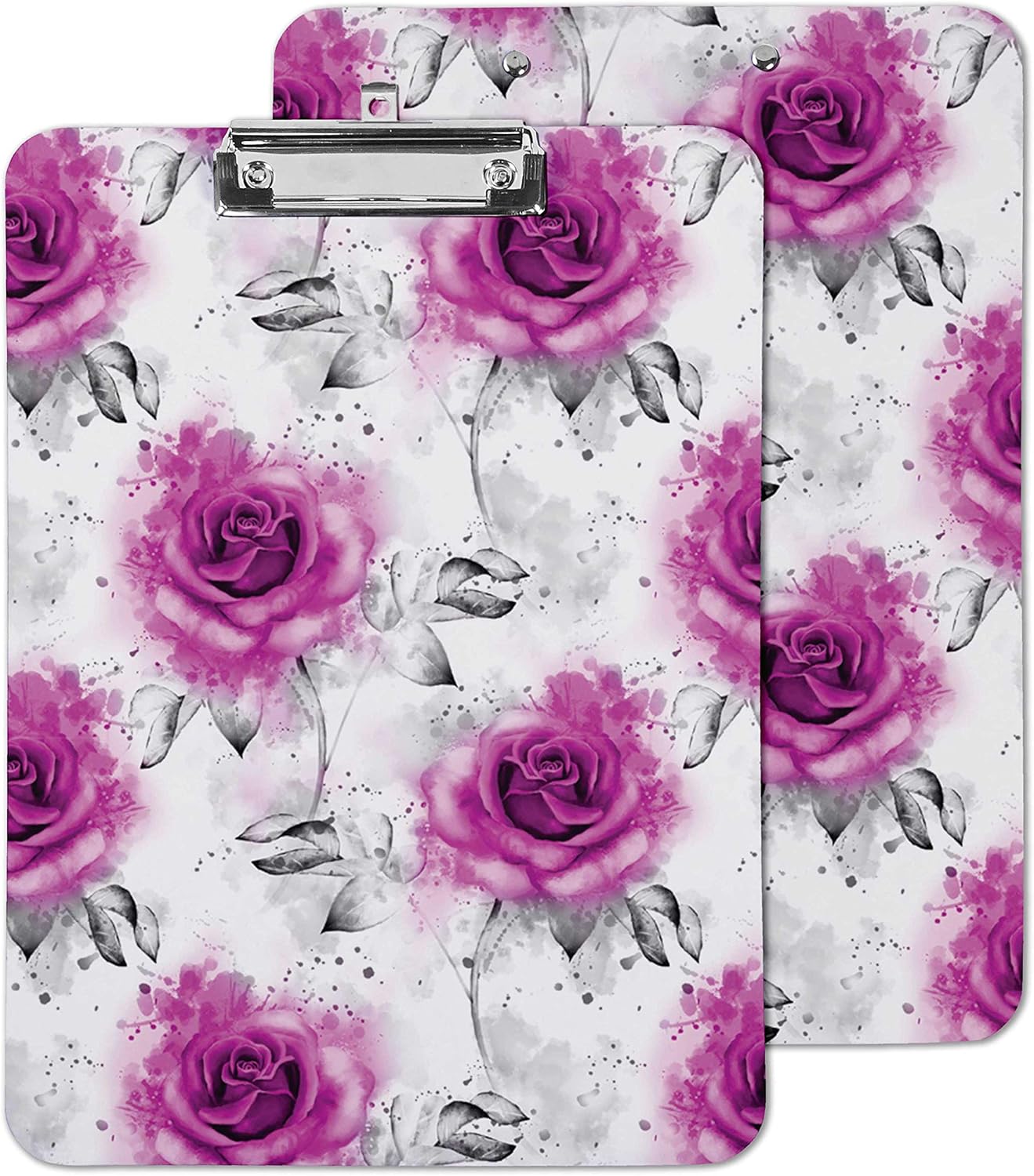 Decorative Clipboard Letter Size Clipboard with Low Profile Clip,Retractable Key Hole for Hanging Paperboard for Office School w/Free Marker & Eraser,Floral-9x12.5 Inch