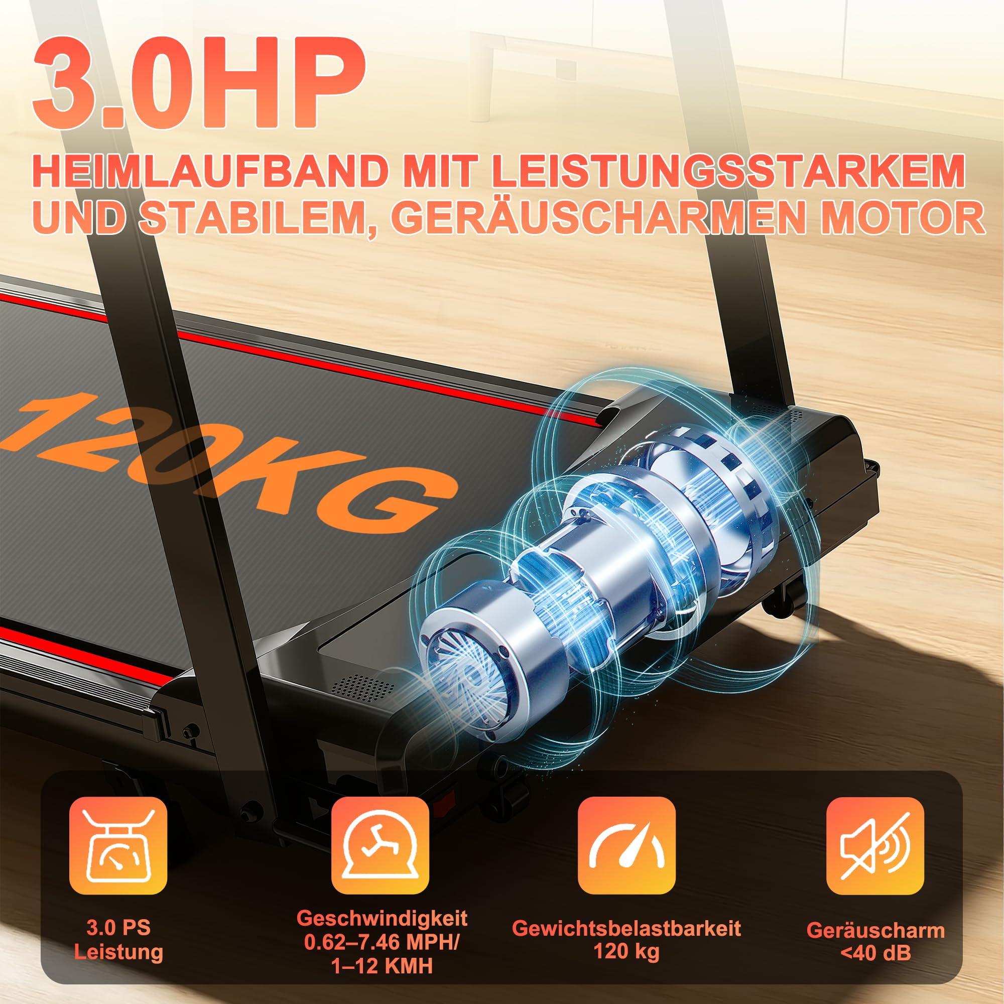 Walking Pad, 1-12 km/h Laufband für Zuhause mit 9% Steigung, 3,0 HP Laufband mit LED-Anzeige, Doppelte Stoßdämpfung, Maximale Gewichtsbelastung 120 kg, für den Einsatz zu Hause und im Büro Geeignet.